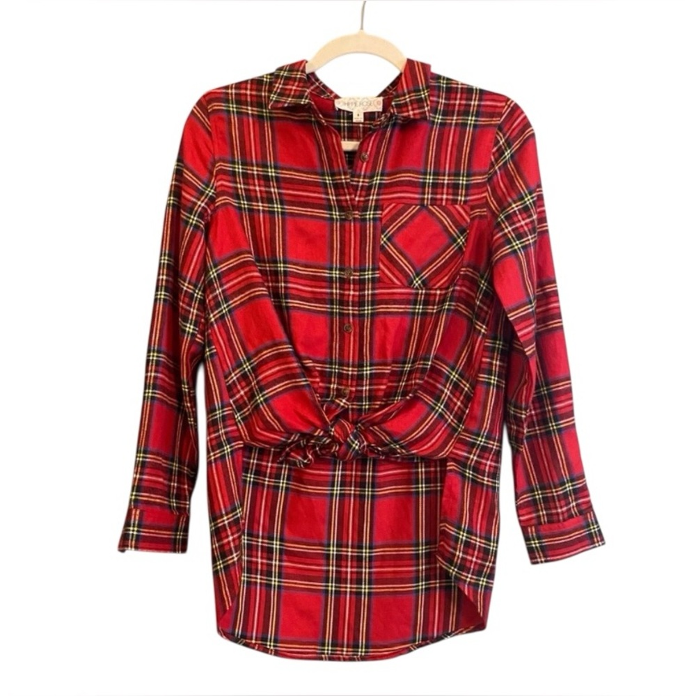 NWT Hippie Rose Red Black Multi Plaid Tie Front Plaid Flannel Shirt Sz S
